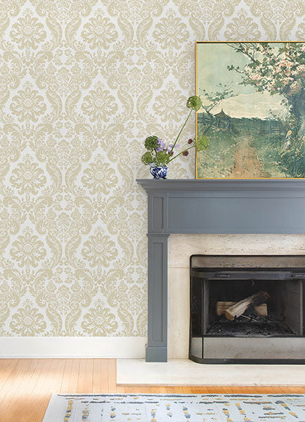 A-Street Prints 4147-87390 Shadow Cream Flocked Damask Wallpaper - Eade's Wallpaper