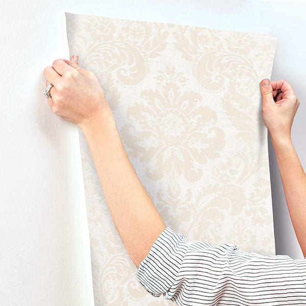 A-Street Prints 4147-87390 Shadow Cream Flocked Damask Wallpaper - Eade's Wallpaper