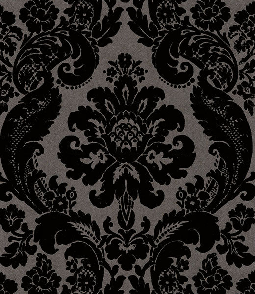 A-Street Prints 4147-87391 Shadow Black Flocked Damask Wallpaper - Eade's Wallpaper