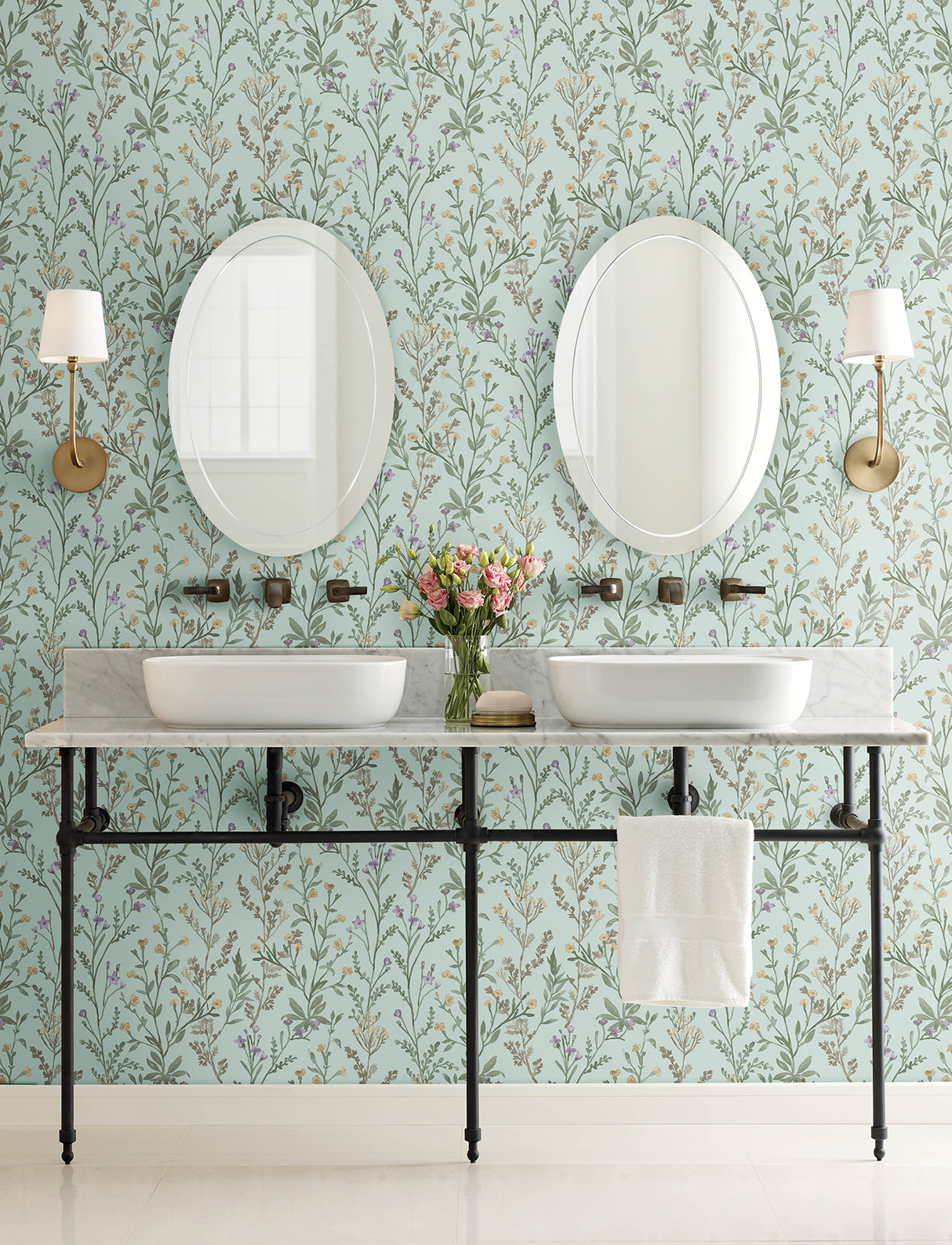 Chesapeake 4191-83018 Laverne Aquamarine Wildflowers Wallpap