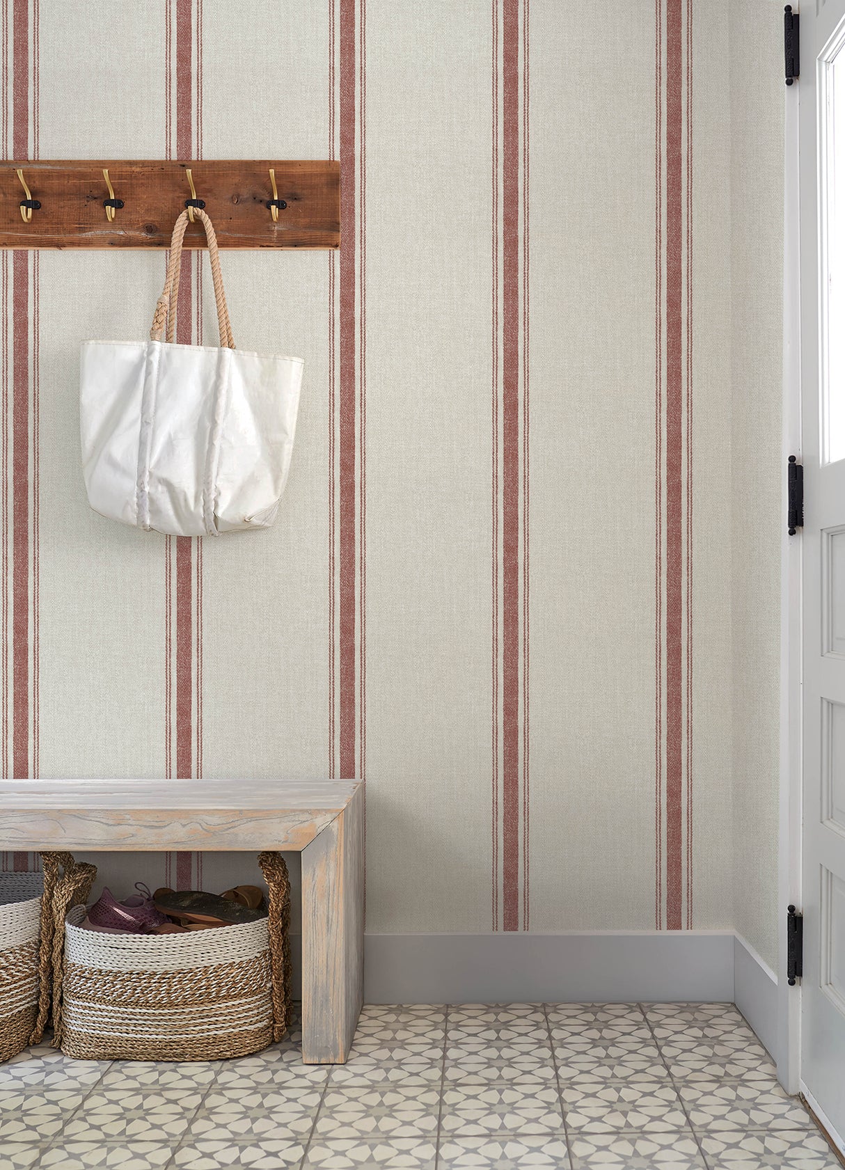 Chesapeake 4192-12464 Linette Red Fabric Stripe Wallpaper