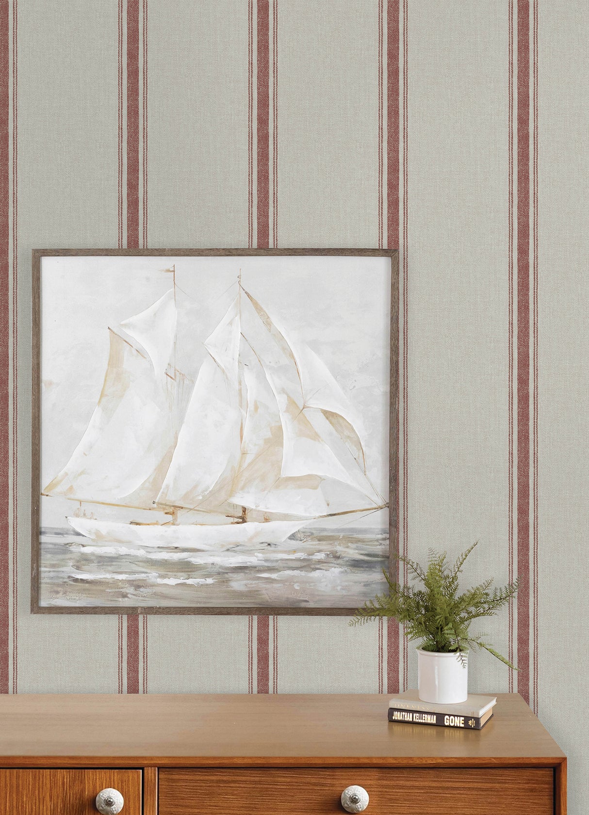 Chesapeake 4192-12464 Linette Red Fabric Stripe Wallpaper
