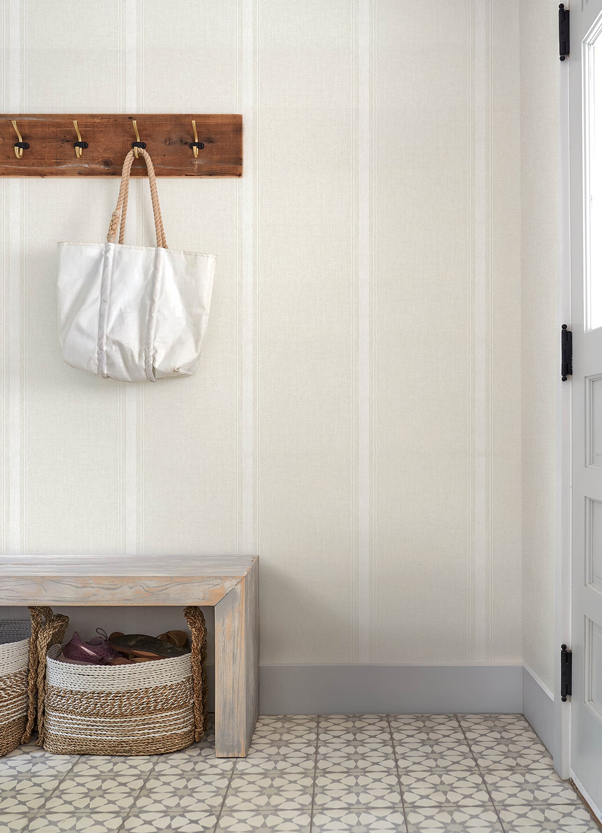 Chesapeake 4192-12465 Linette Cream Fabric Stripe Wallpaper