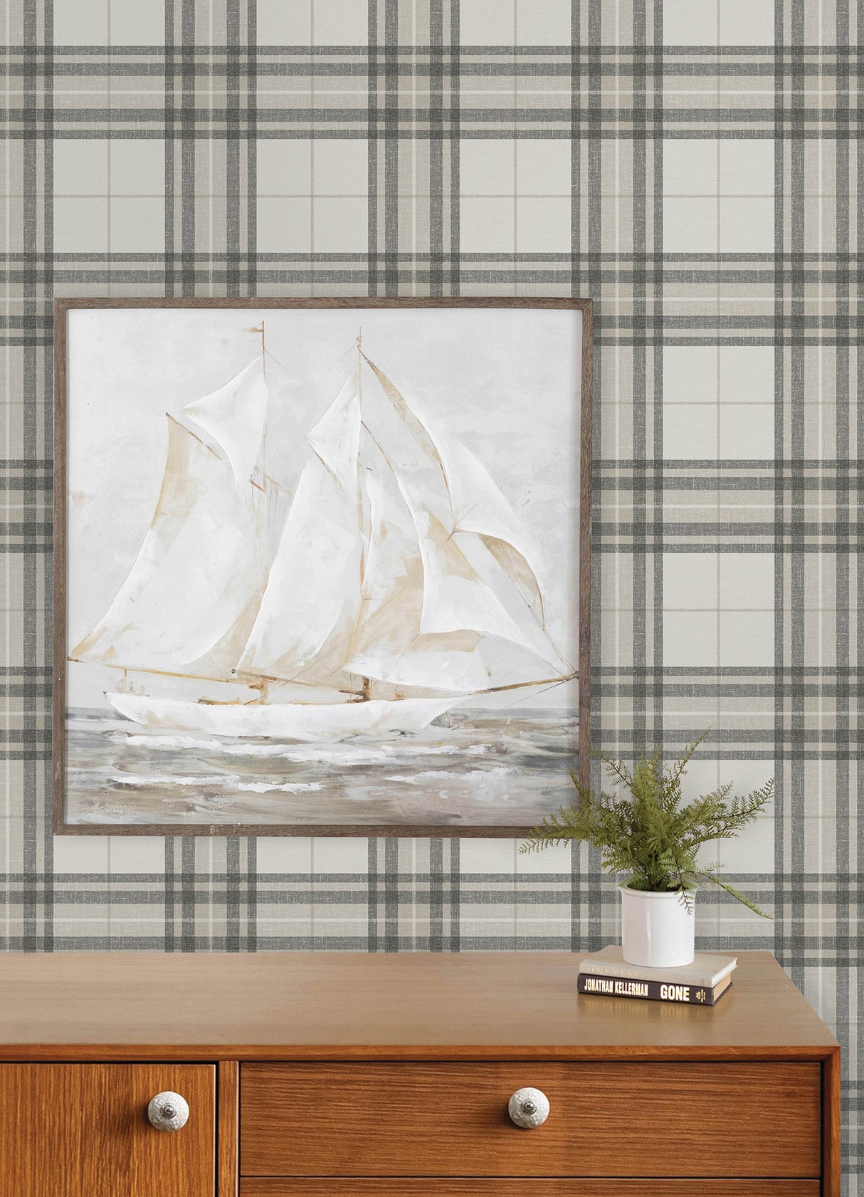 Chesapeake 4192-27694 Cabin Check Charcoal Plaid Wallpaper