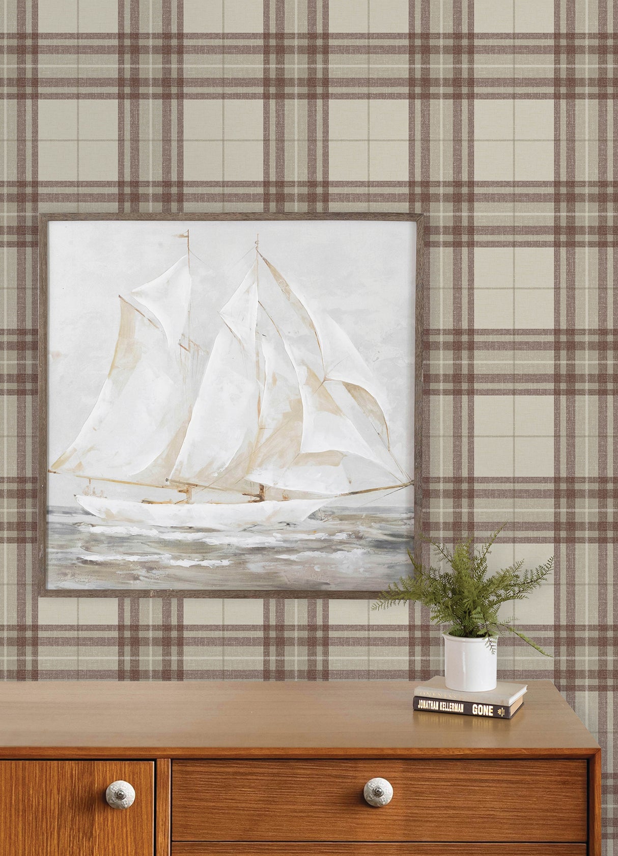 Chesapeake 4192-27696 Cabin Check Rust Plaid Wallpaper