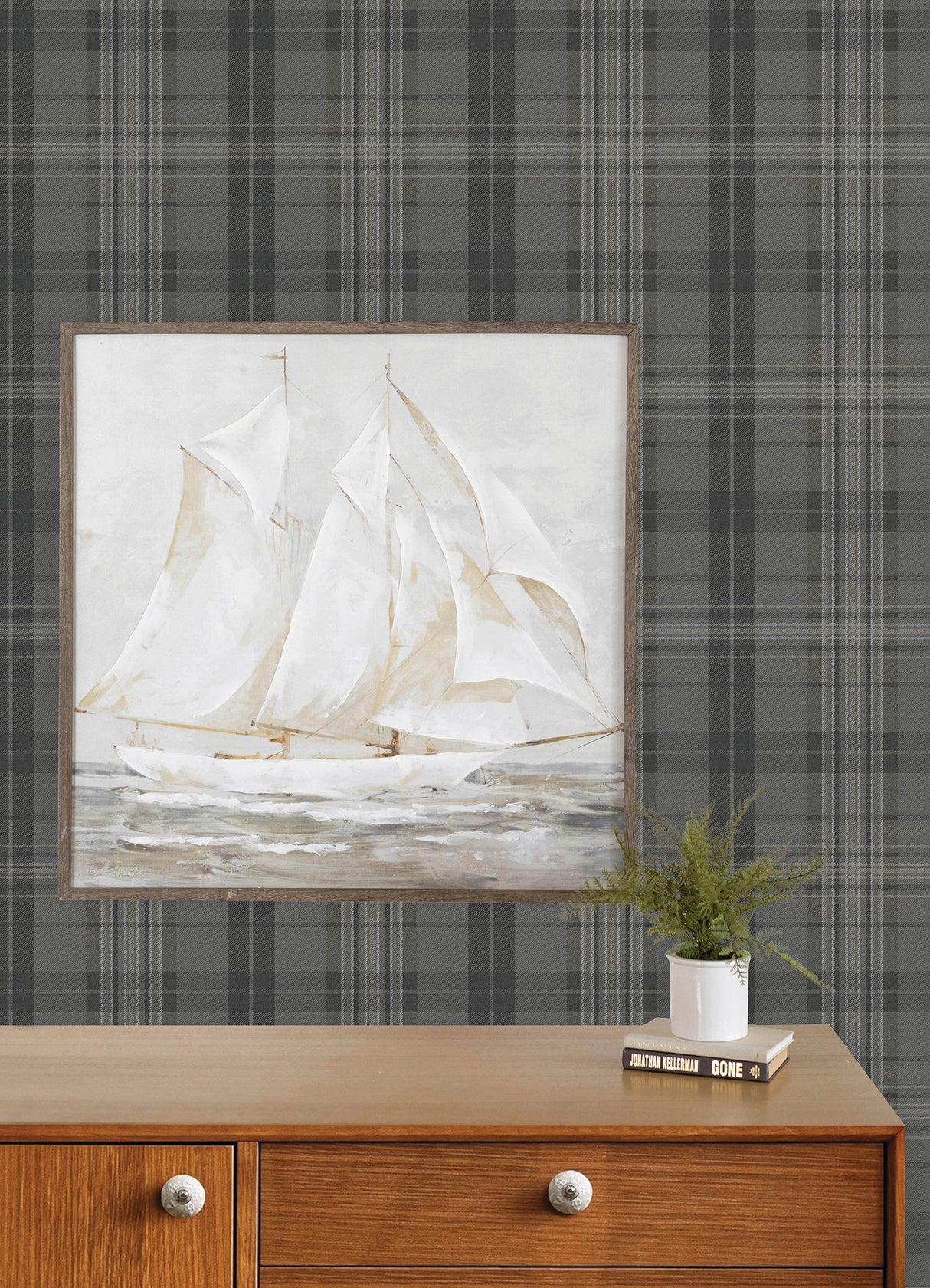Chesapeake 4192-330215 Austin Charcoal Plaid Wallpaper