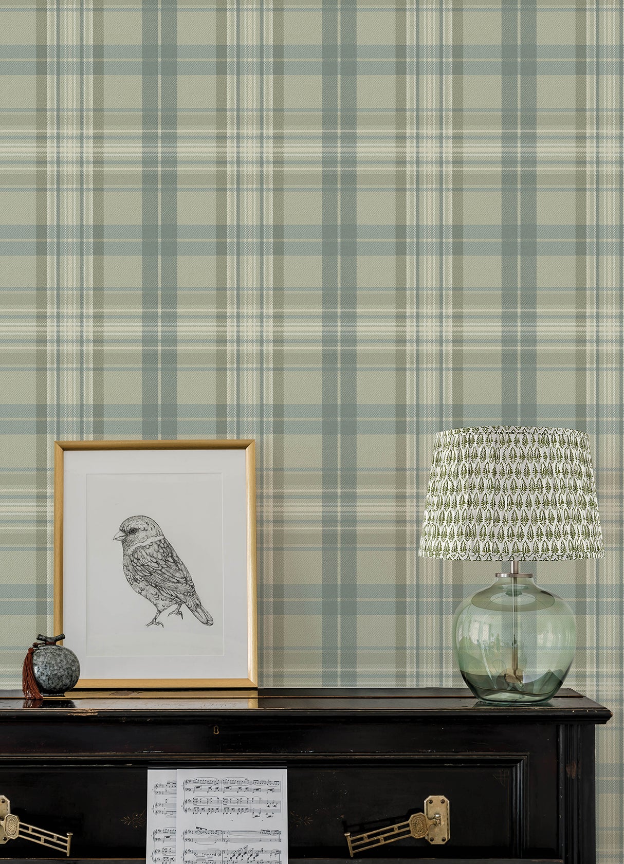 Chesapeake 4192-330217 Austin Sage Plaid Wallpaper