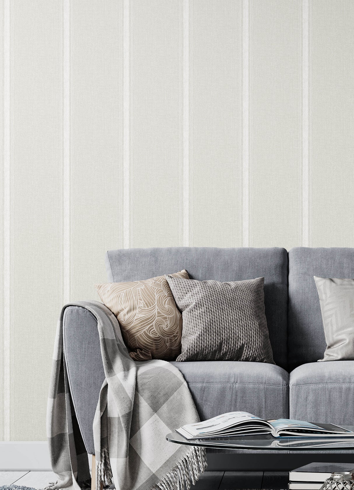 Chesapeake 4192-70070 Linette Beige Fabric Stripe Wallpaper