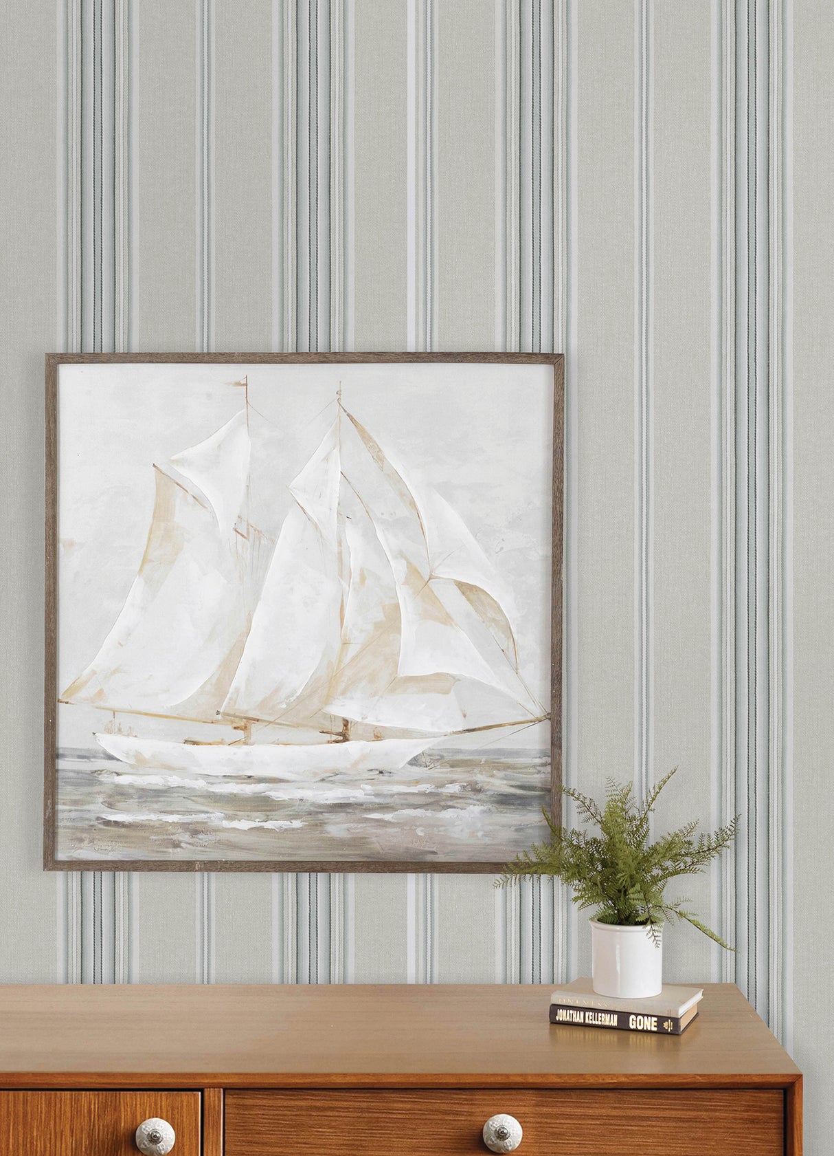 Chesapeake 4192-83122 Calvados Turquoise Linen Stripe Wallpa