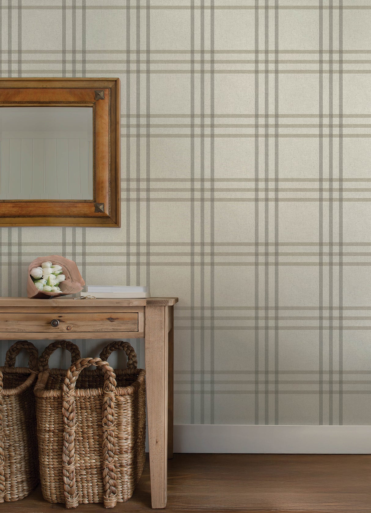 Chesapeake 4192-83401 Fletcher Grey Plaid Wallpaper