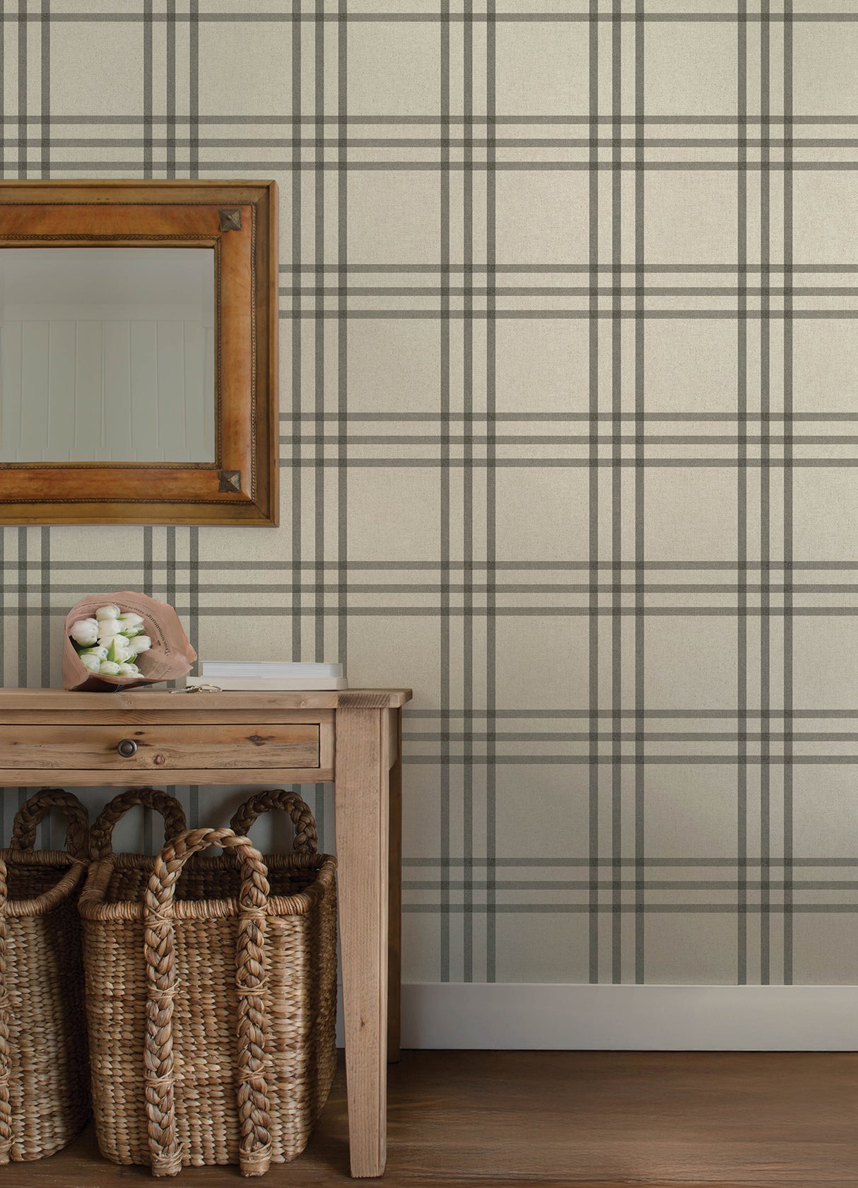 Chesapeake 4192-83403 Fletcher Black Plaid Wallpaper