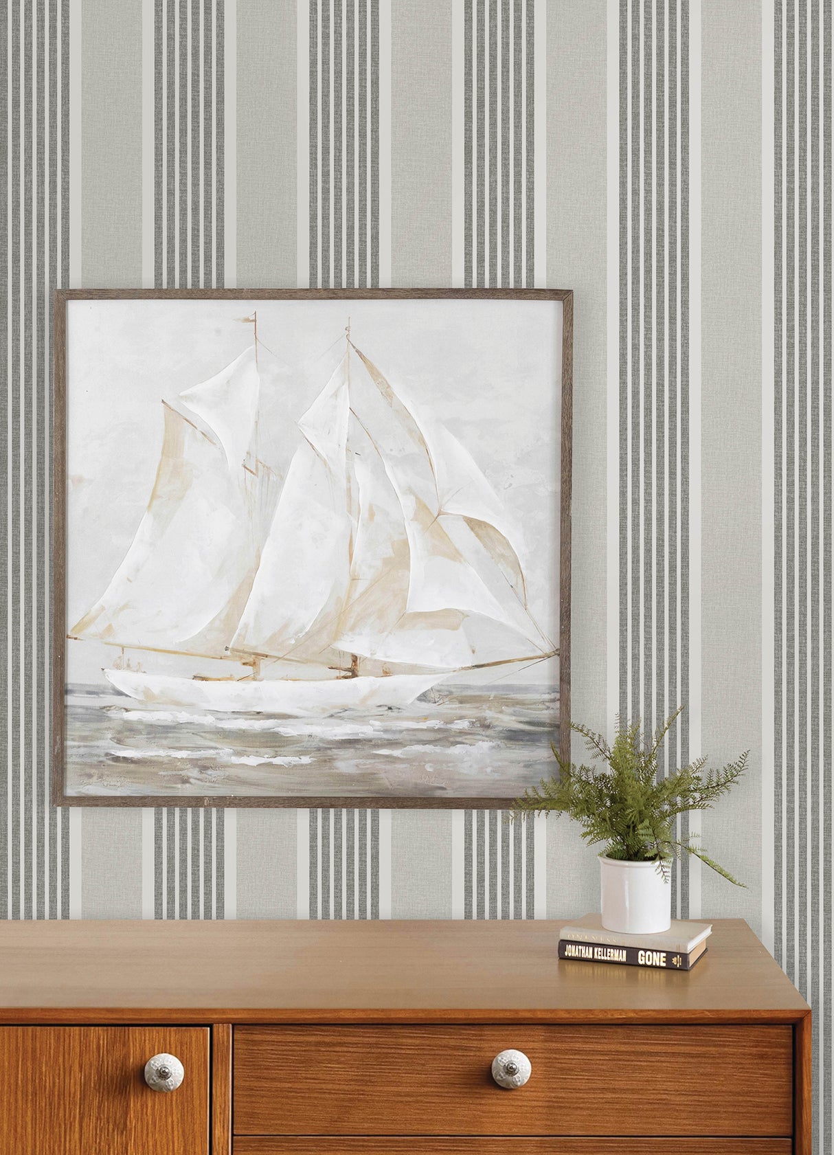 Chesapeake 4192-83435 Bingley Charcoal Embellished Stripe Wa