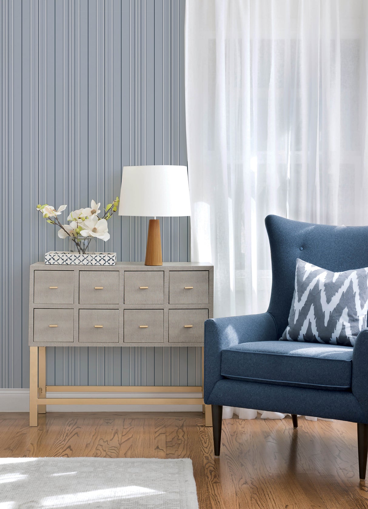 Chesapeake 4192-83452 Lascelle Light Blue Modern Pinstripe W