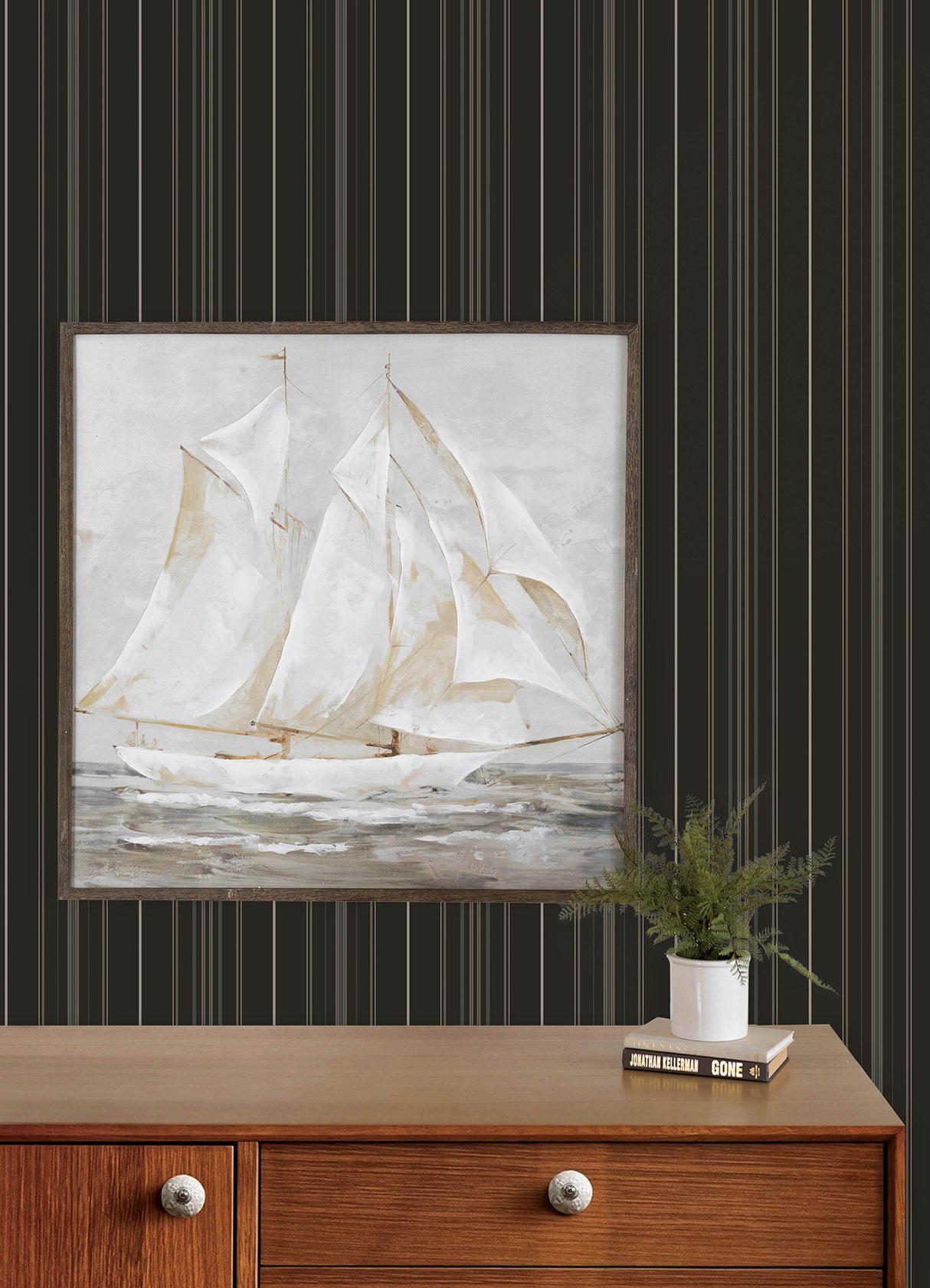 Chesapeake 4192-83453 Lascelle Black Modern Pinstripe Wallpa