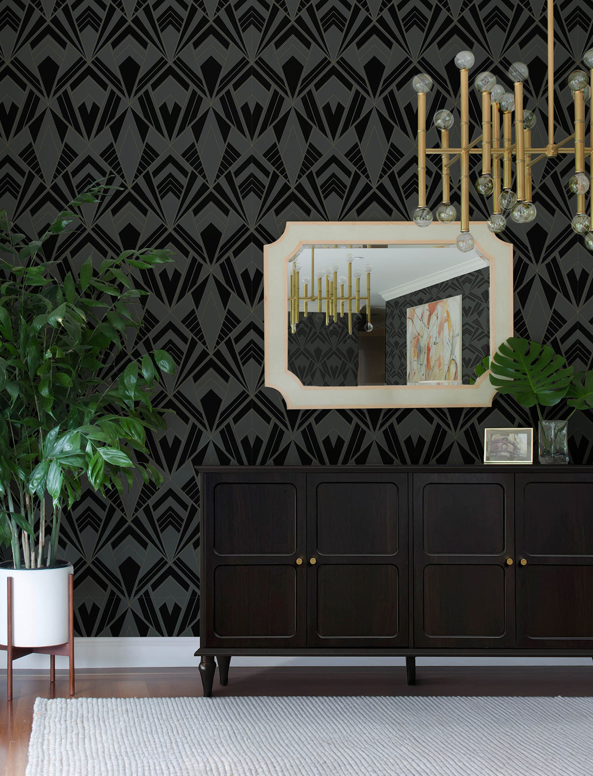 A-Street Prints 4198-87401 Allenby Black Flocked Wallpaper