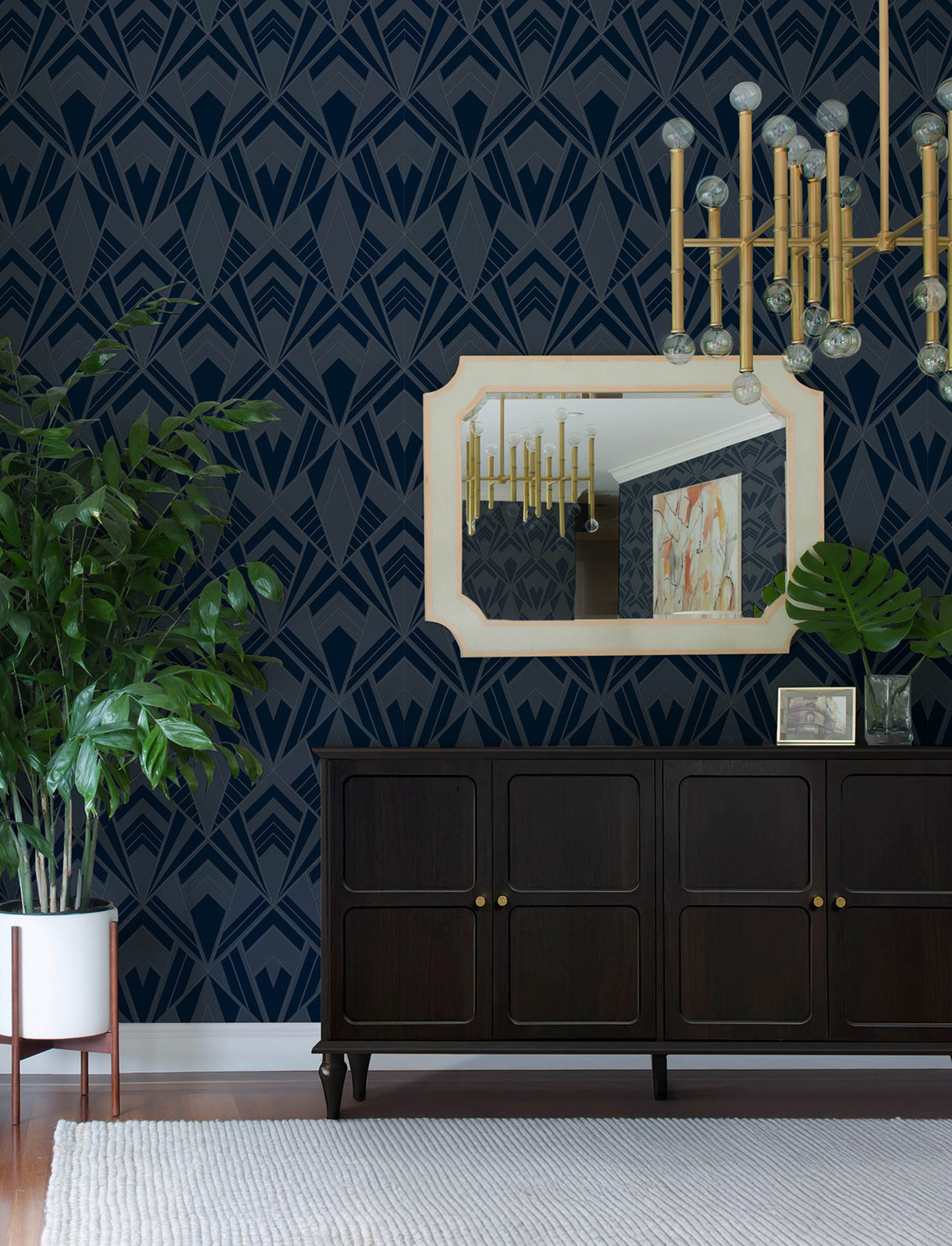A-Street Prints 4198-87402 Allenby Indigo Flocked Wallpaper