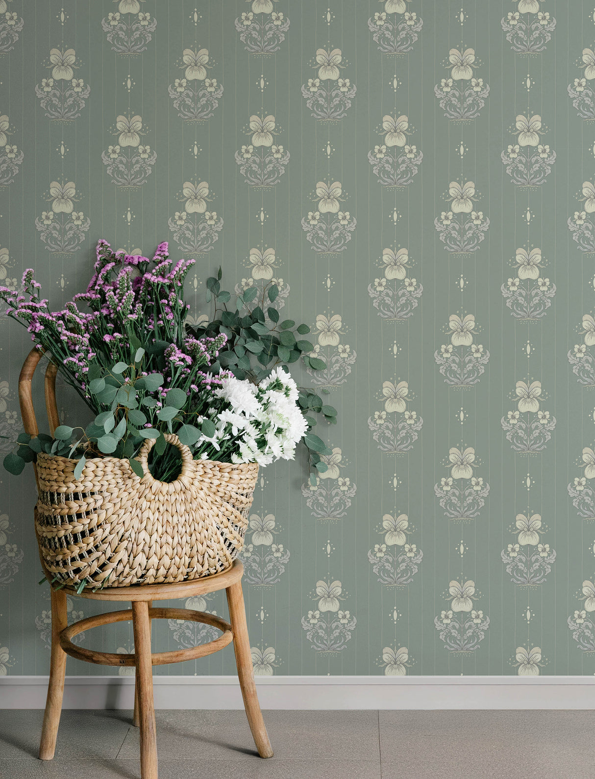 A-Street Prints 4201-48007 Gullvie Seafoam Pansies Wallpaper