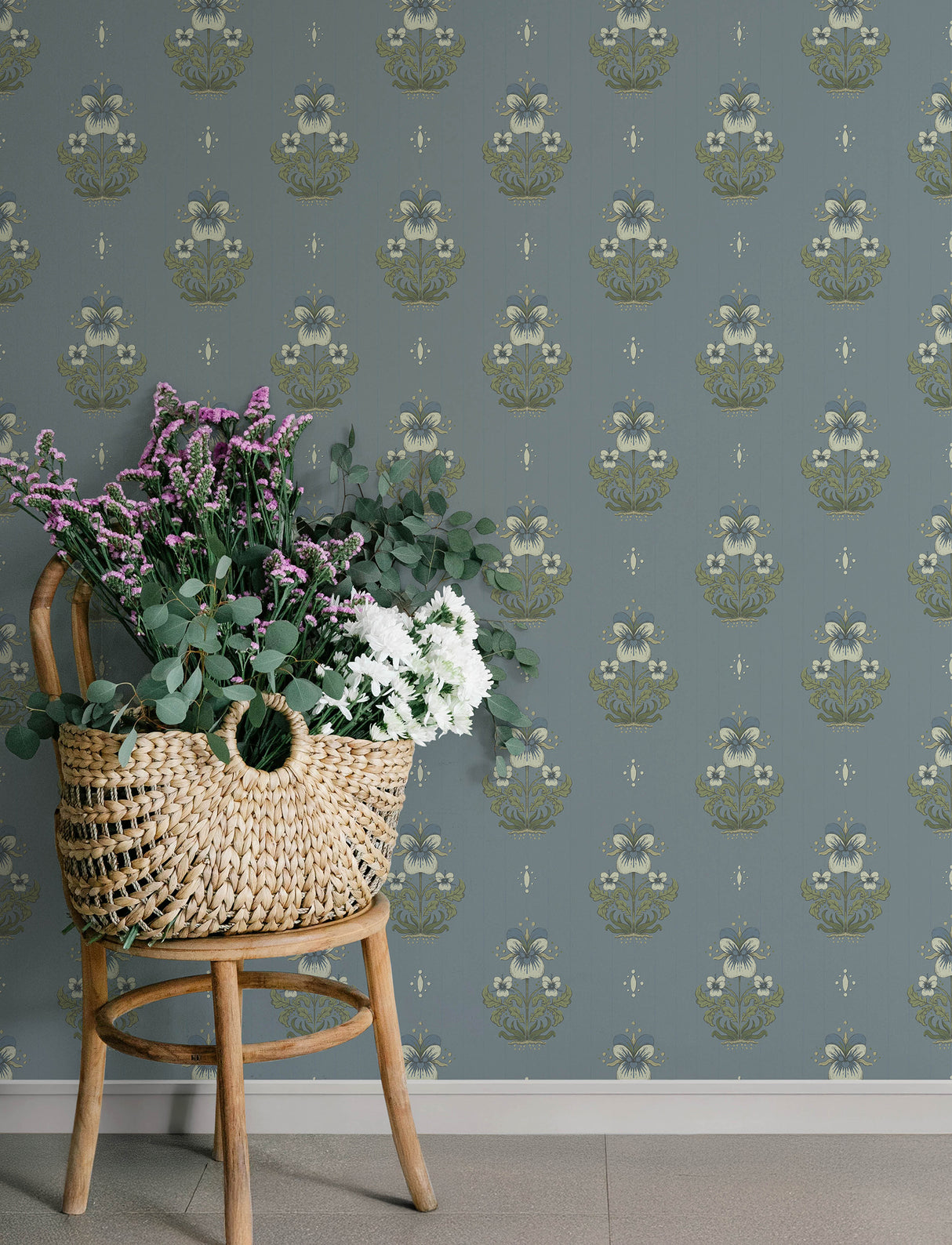 A-Street Prints 4201-48008 Gullvie Light Blue Pansies Wallpa
