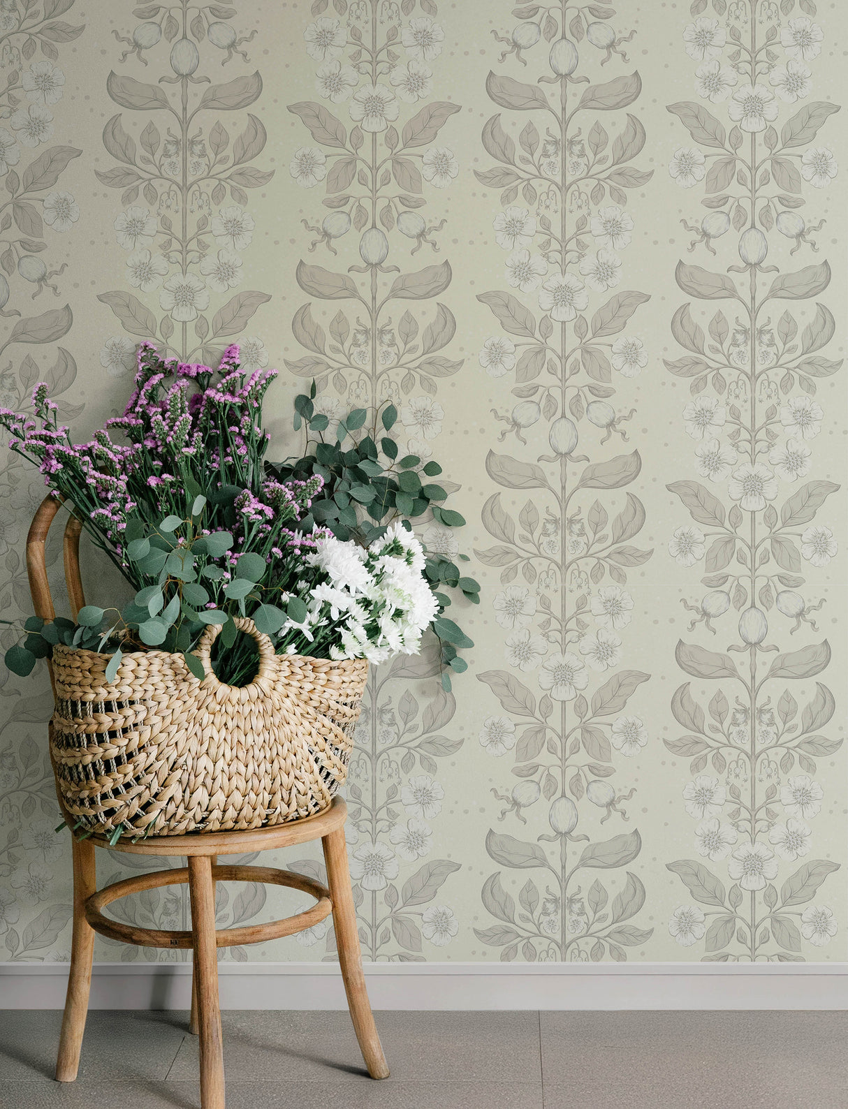 A-Street Prints 4201-48009 Rosa Cream Floral Columns Wallpap
