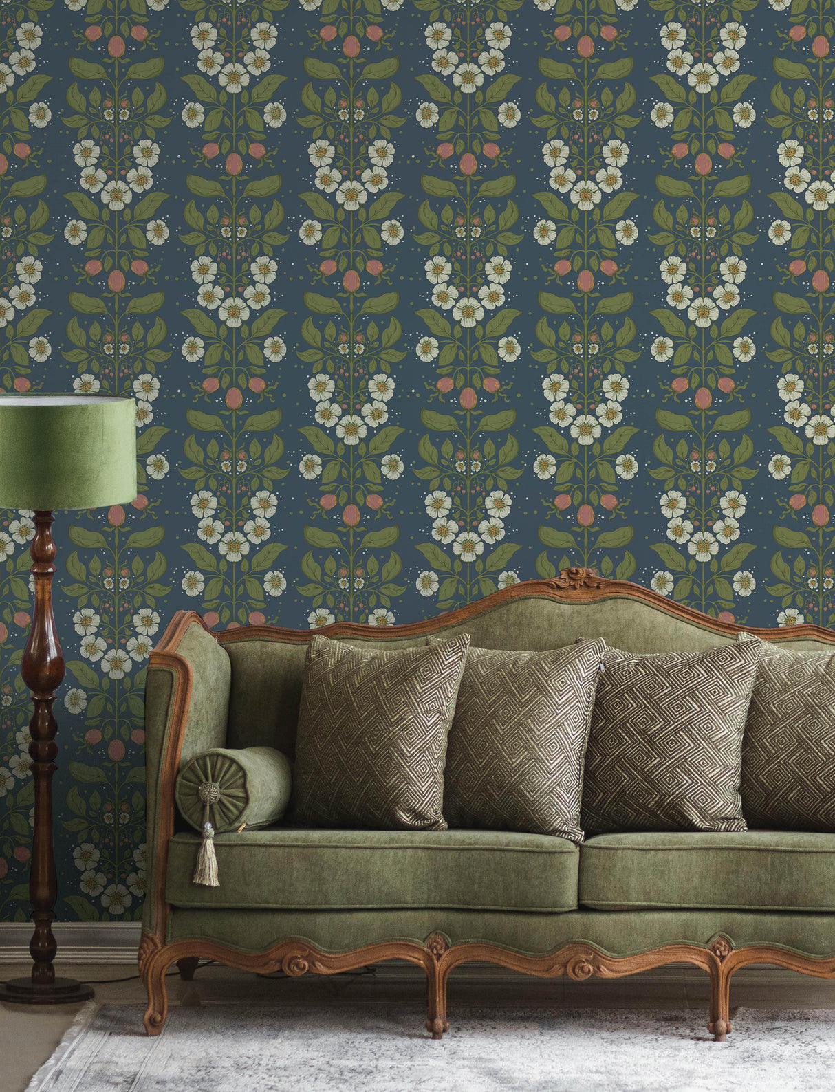 A-Street Prints 4201-48013 Rosa Navy Floral Columns Wallpape