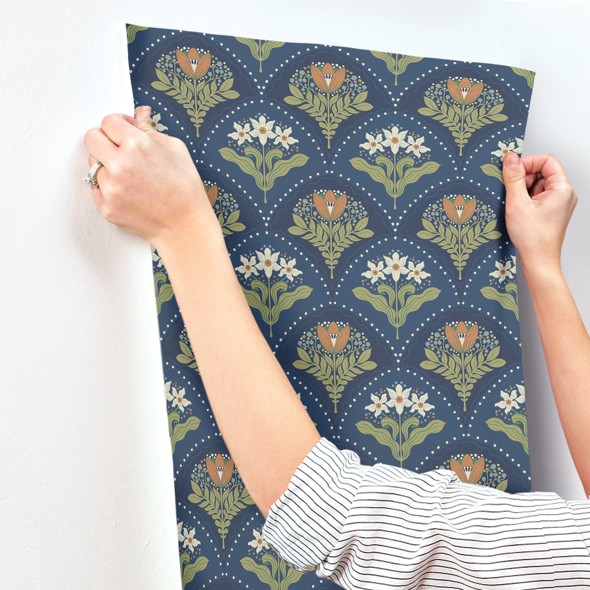 A-Street Prints 4201-48018 Maj Navy Floral Damask Wallpaper