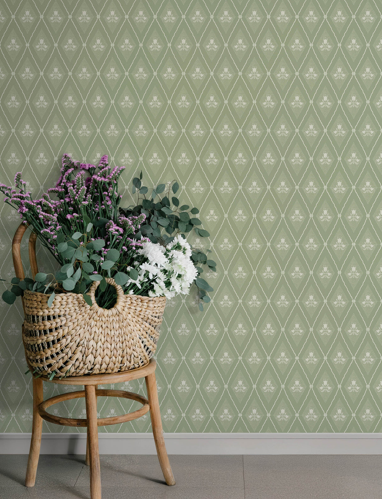 A-Street Prints 4201-48030 Alma Moss Diamond Floral Wallpape