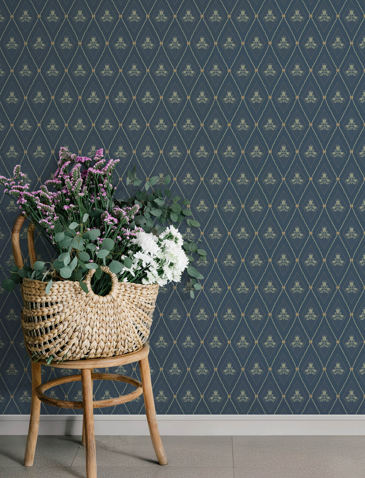A-Street Prints 4201-48033 Alma Navy Diamond Floral Wallpape