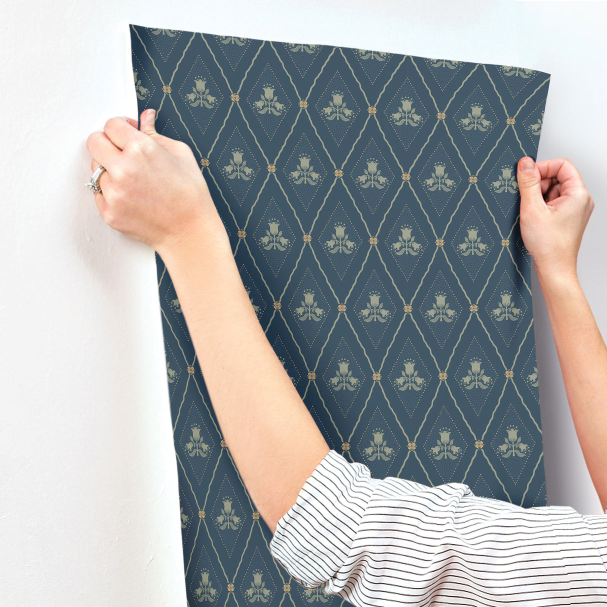 A-Street Prints 4201-48033 Alma Navy Diamond Floral Wallpape