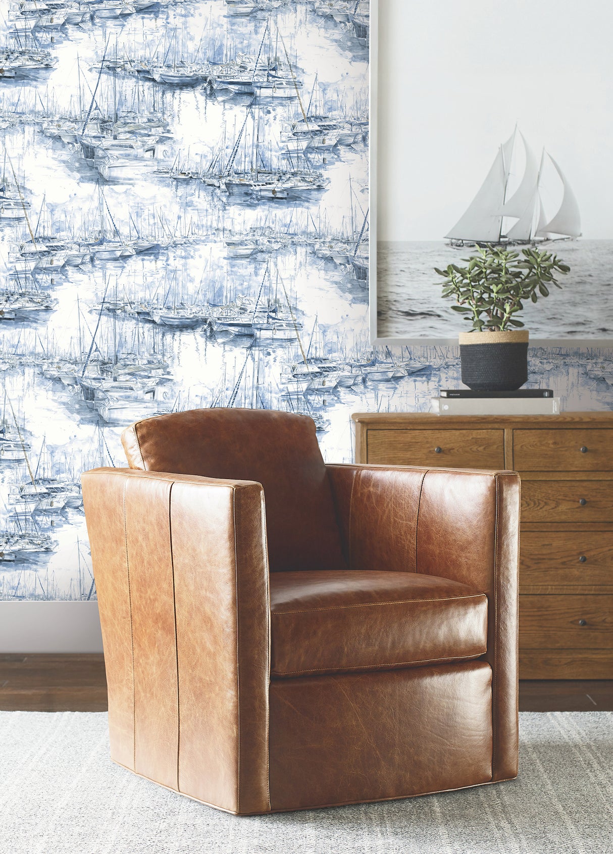 Ronald Redding 4211-83511 Yacht Club Blue Scenic Wallpaper
