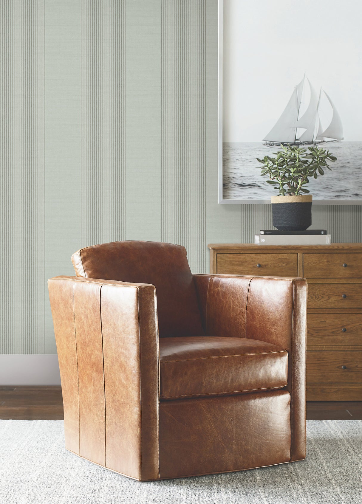 Ronald Redding 4211-83530 Archer Stripe Sage Faux Linen Wall