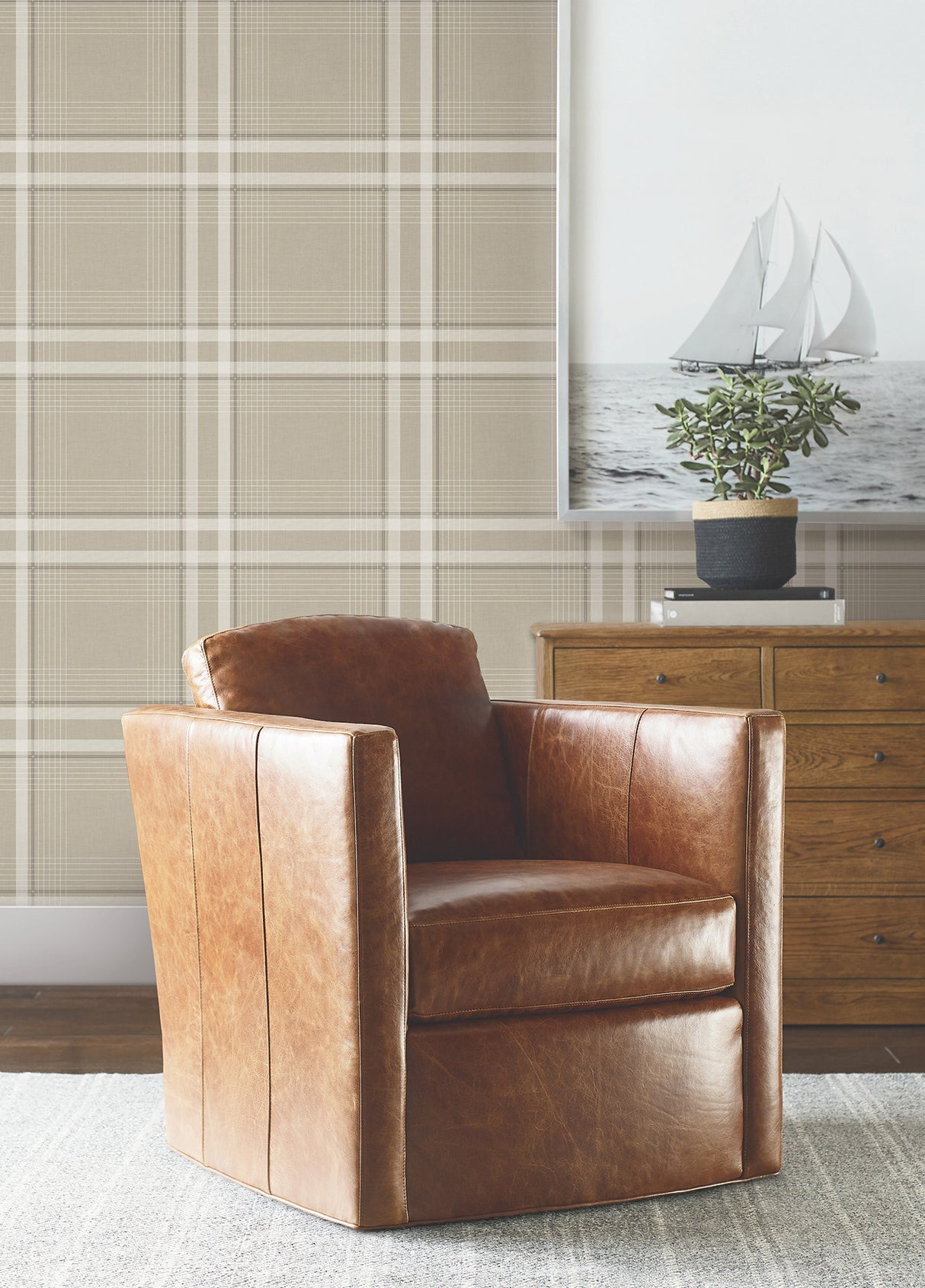Ronald Redding 4211-83564 Country Club Plaid Taupe Faux Line