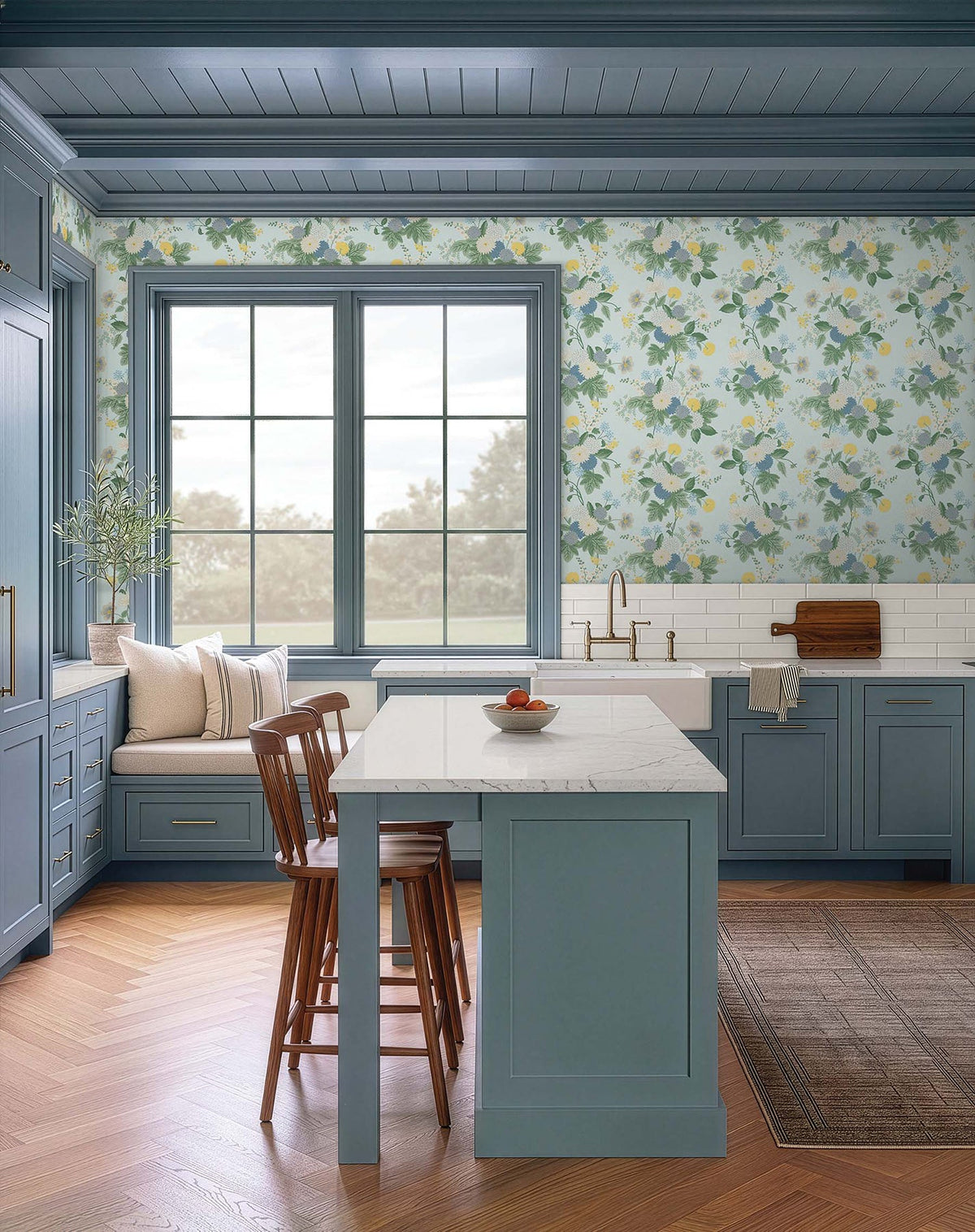 Rifle Paper Co. 4212-84365 Dahlia Blue Wallpaper