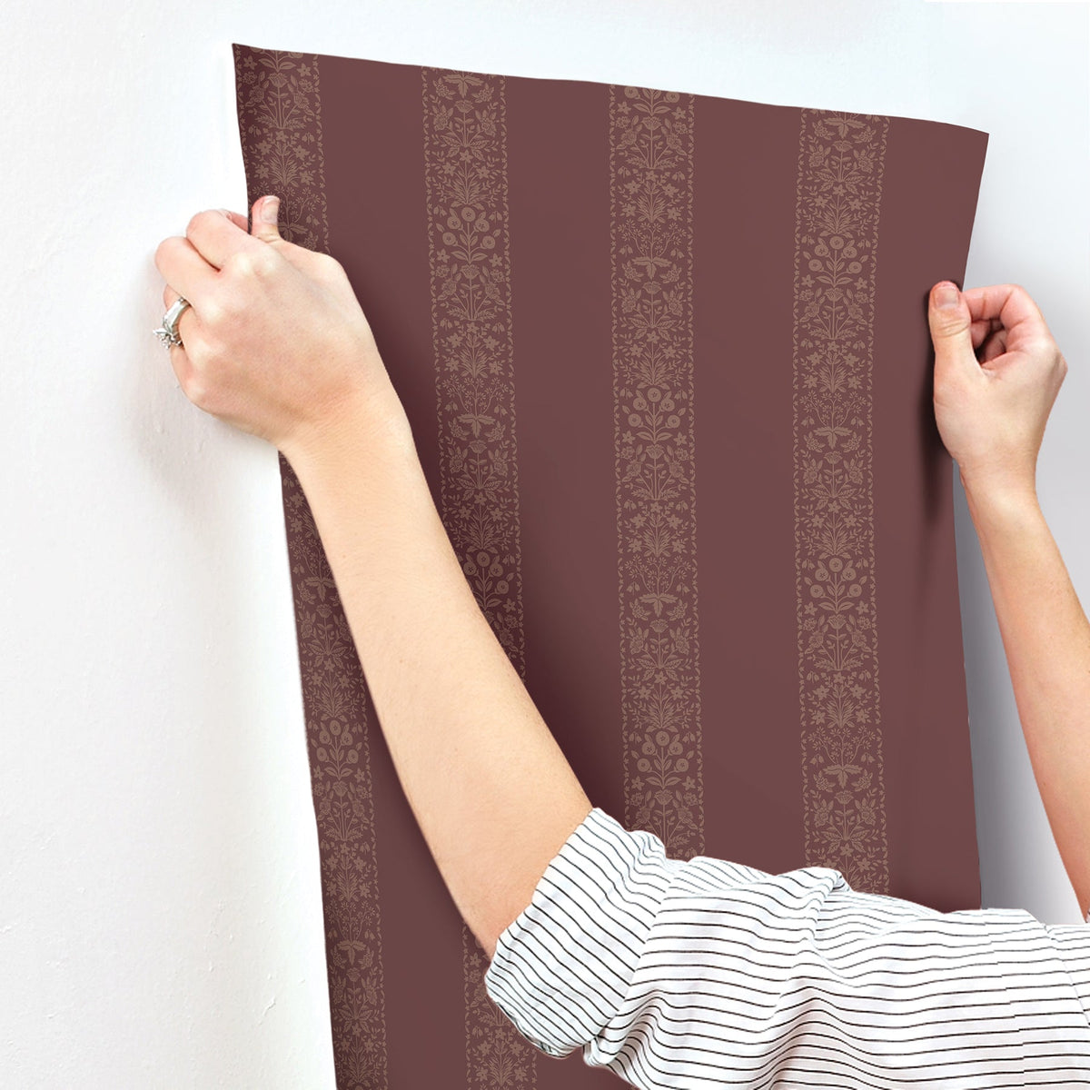 Rifle Paper Co. 4212-84395 Estee Stripe Burgundy Wallpaper