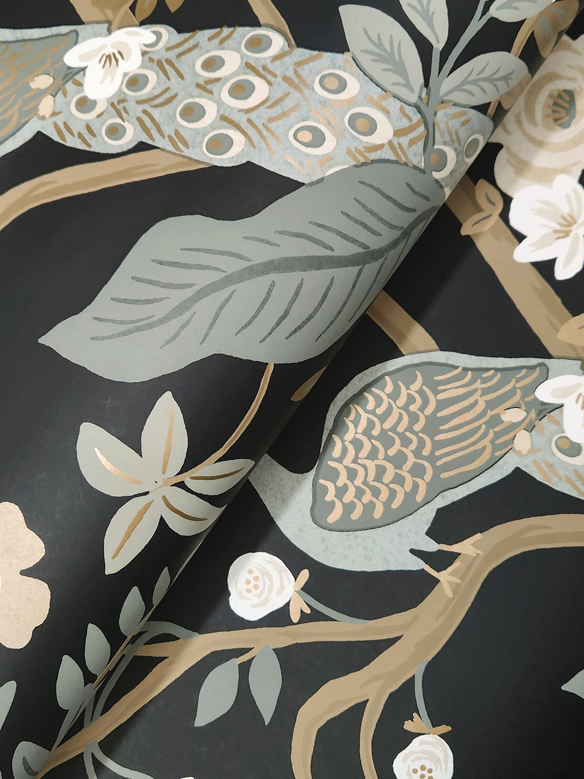 Rifle Paper Co. 4212-84423 Peacock Black Wallpaper