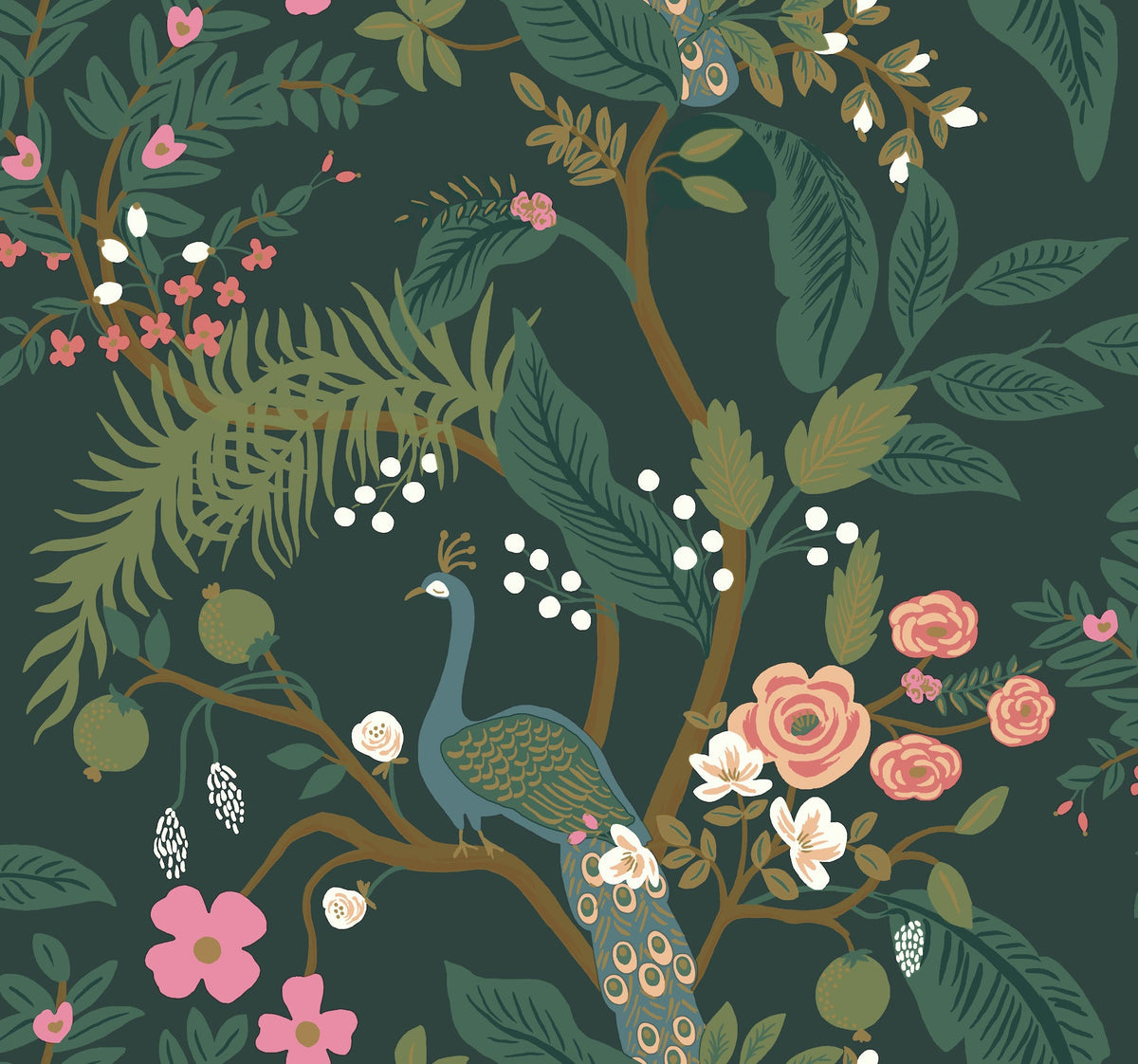 Rifle Paper Co. 4212-84424 Peacock Emerald Wallpaper