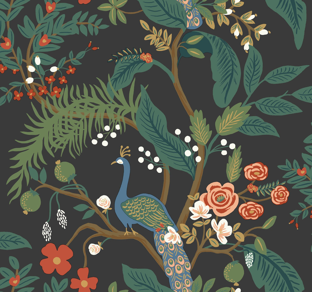 Rifle Paper Co. 4212-84427 Peacock Charcoal Wallpaper