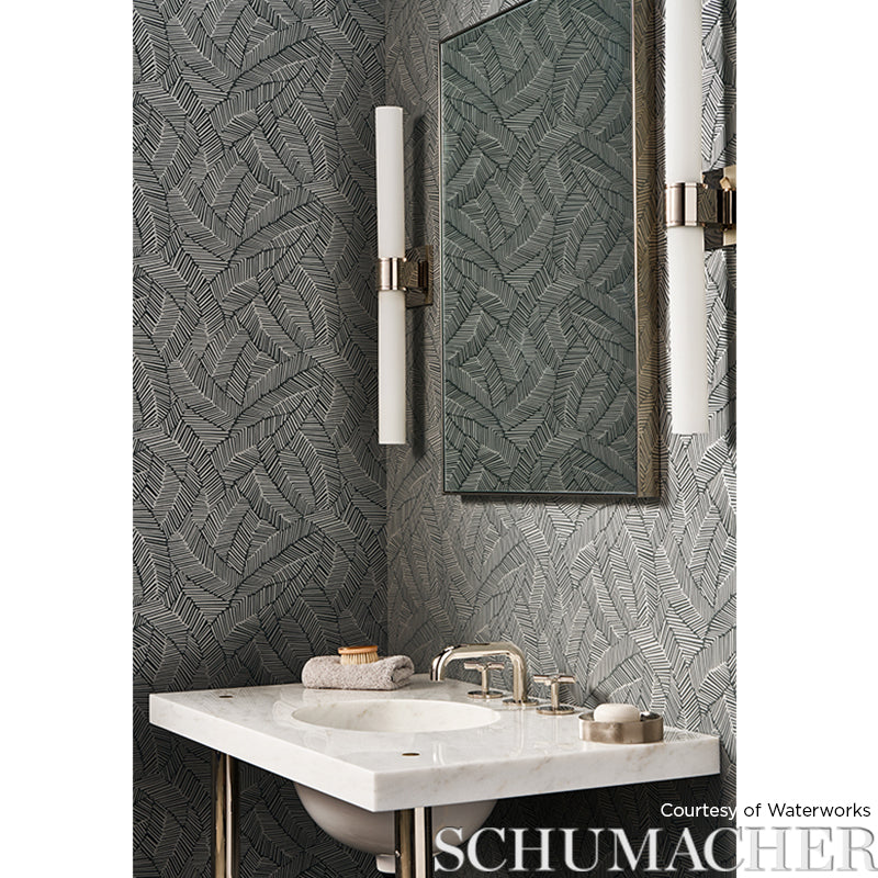 Schumacher 5007534 ABSTRACT LEAF in METALLIC SLATE Wallpaper