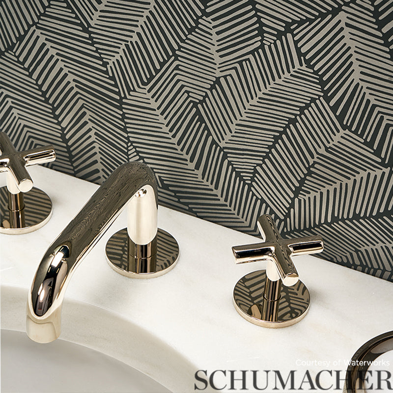 Schumacher 5007534 ABSTRACT LEAF in METALLIC SLATE Wallpaper