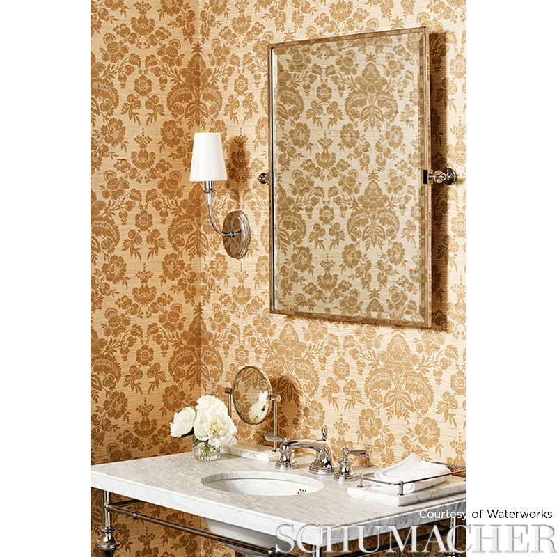 Schumacher Simone Damask Grasscloth Gold Wallpaper - Eade's Wallpaper