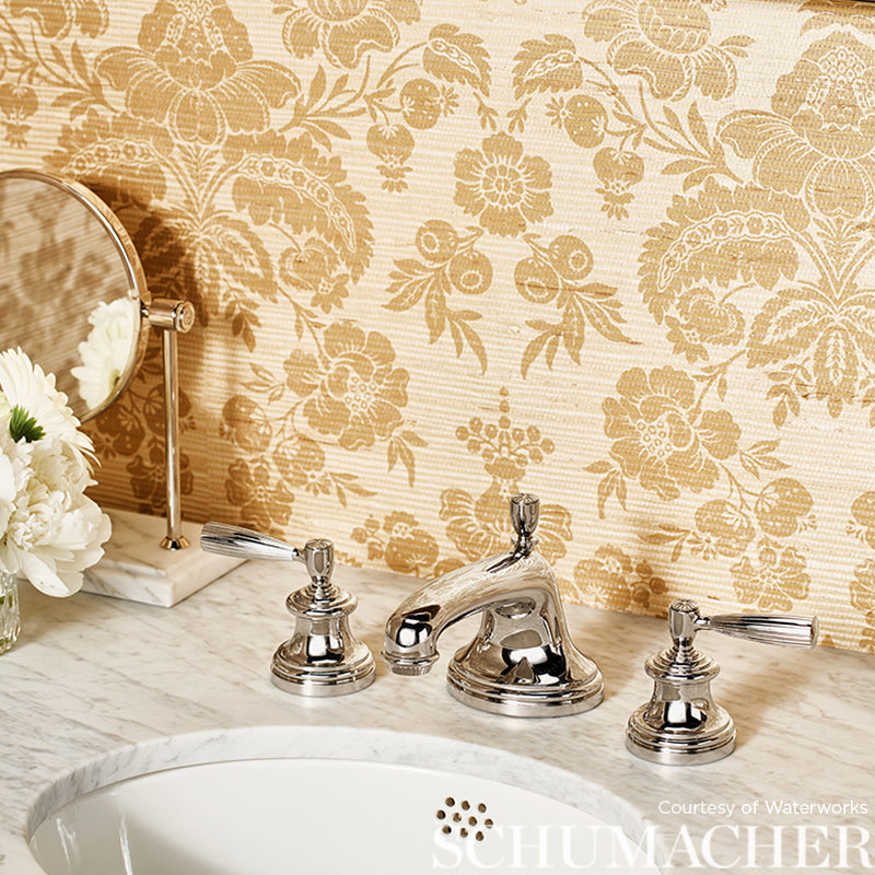 Schumacher Simone Damask Grasscloth Gold Wallpaper - Eade's Wallpaper
