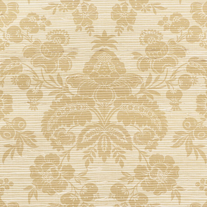 Schumacher Simone Damask Grasscloth Gold Wallpaper - Eade's Wallpaper