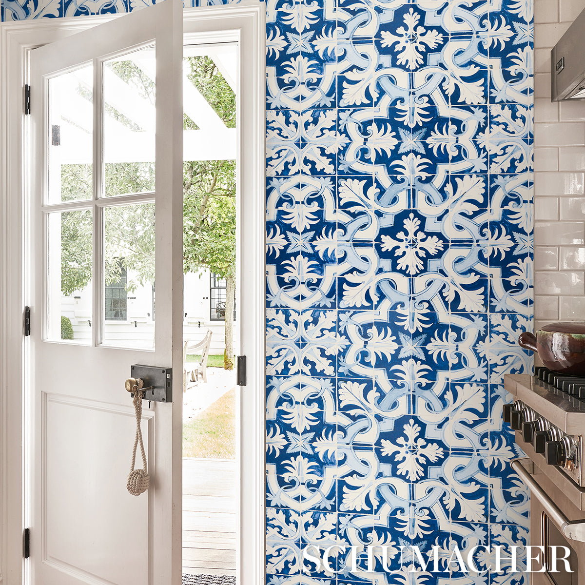 Schumacher 5015120 Azulejos in Azure Wallpaper - Mary Mcdona