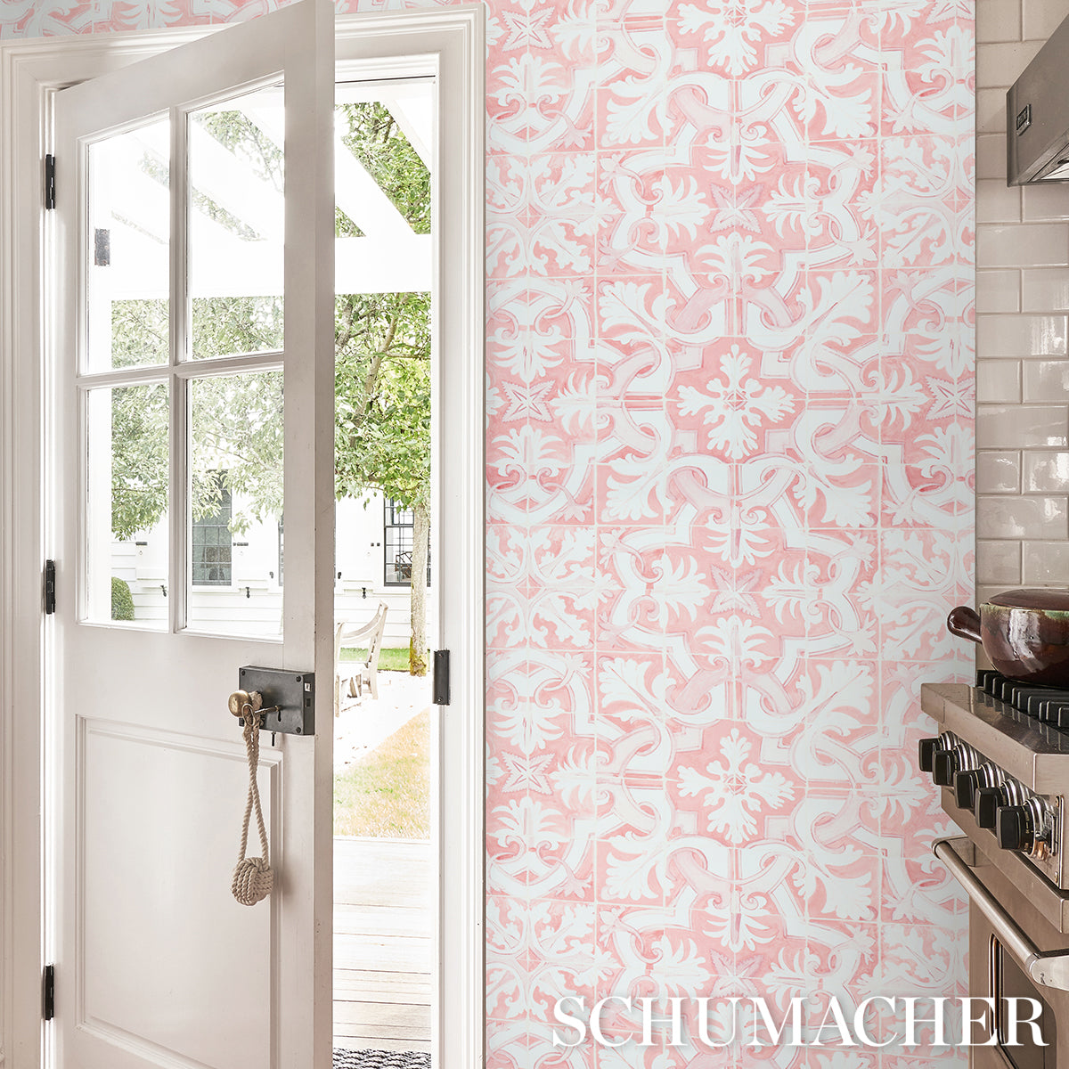 Schumacher 5015122 Azulejos in Pink Wallpaper - Mary Mcdonal