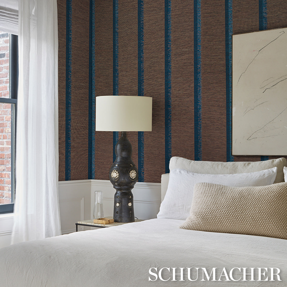 Schumacher 5015710 AXEL FRINGE WALLCOVERING in PEACOCK/BROWN