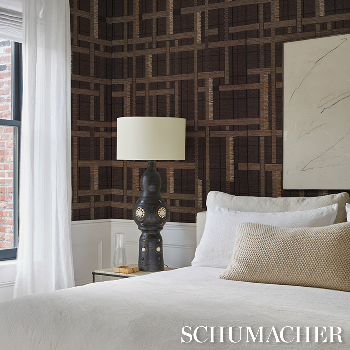 Schumacher 5015722 AXEL PLAID WALLCOVERING in SADDLE BROWN W