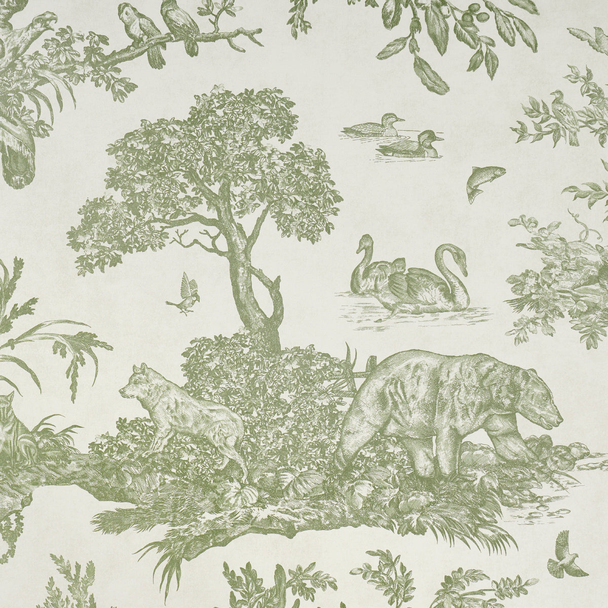 Schumacher 5016441 Western Toile in Olive Wallpaper - A Coun