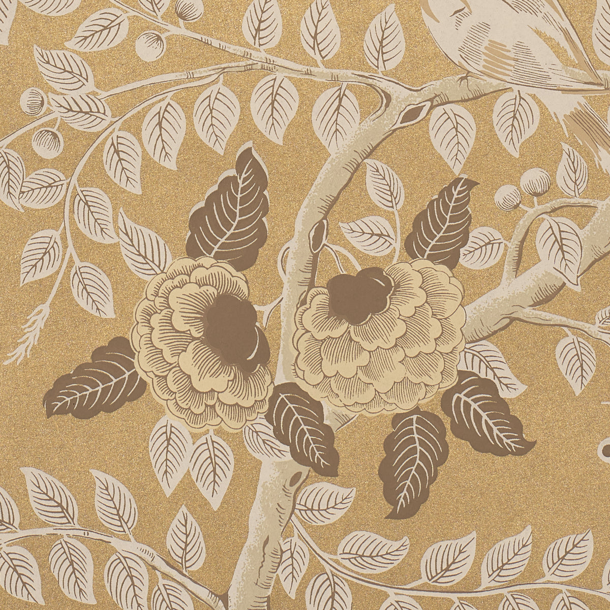 Schumacher 5017540 TOLE BIRD in GOLD Wallpaper - SCHUMACHER