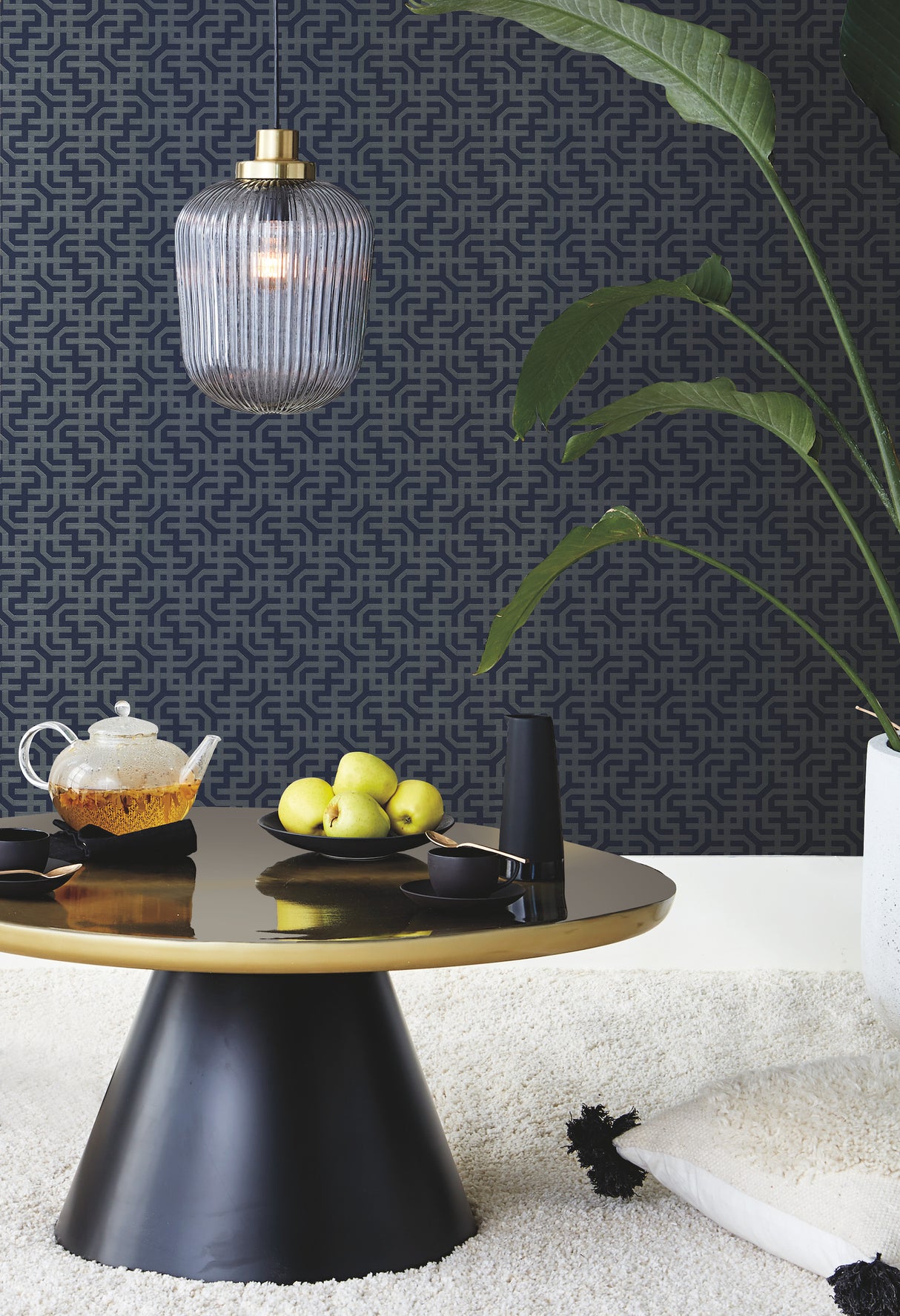 York 5800 Dynastic Lattice Navy Wallpaper