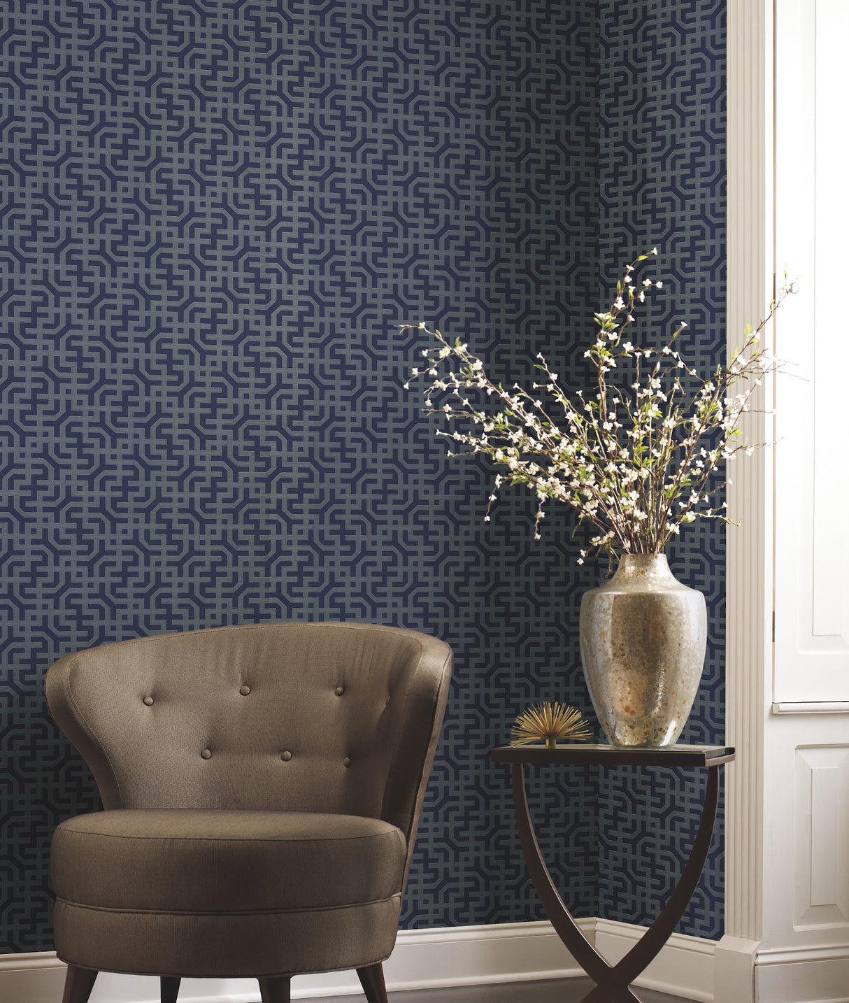 York 5800 Dynastic Lattice Navy Wallpaper