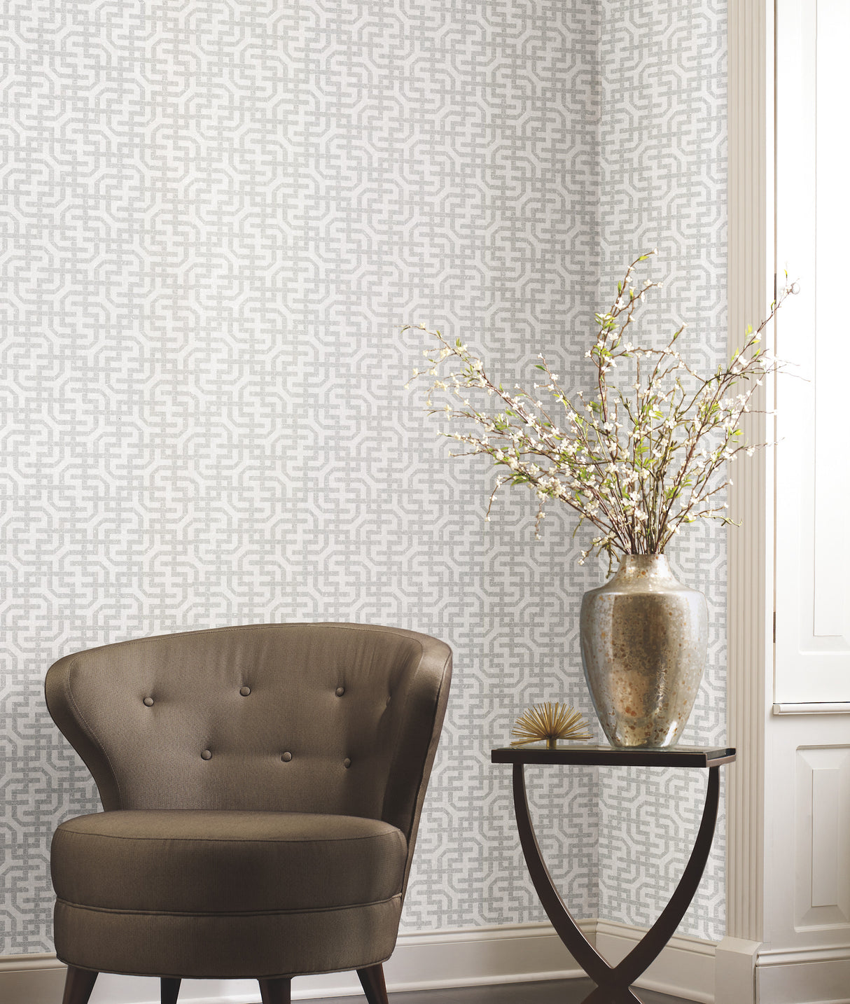 York 5802 Dynastic Lattice White Wallpaper